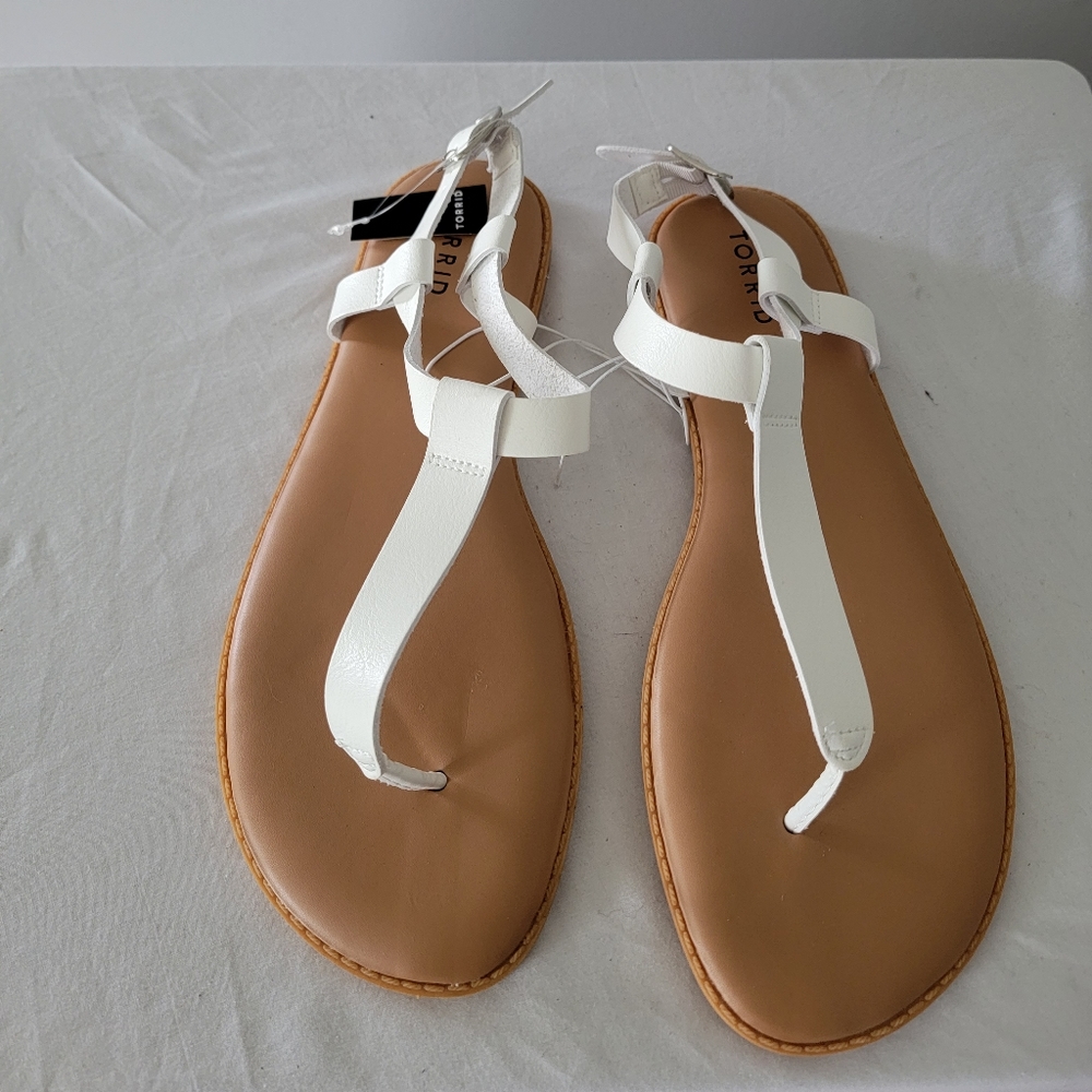 Torrid White T-Strap Sandles 10WW